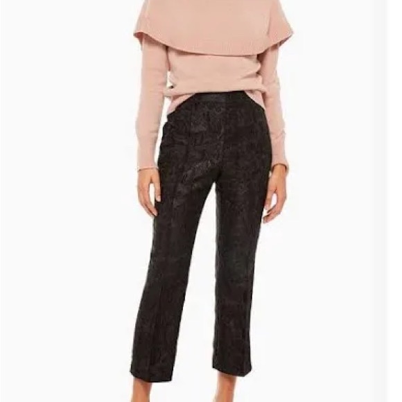 Kate Spade Metallic Black Floral Jacquard Pants Size 8 - Picture 2 of 9